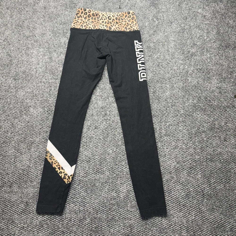 VICTORIAS SECRET Y2k LOVE PINK BLACK LEOPARD CHEETAH LEGGINGS SZ XS YOGA PANTS - Picture 2 of 8